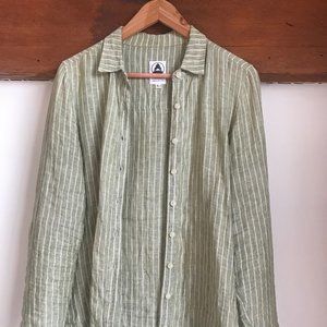 Tradlands Shirt: Martha Green Stripe - L / 100% Linen / Green